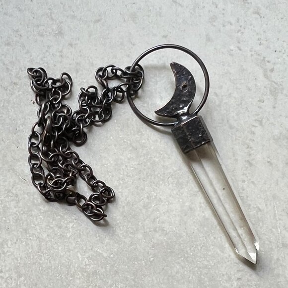 Quartz, Monarch Opal Crescent Moon Necklace in Electroformed Copper by Query Eve - Picture 6 of 10